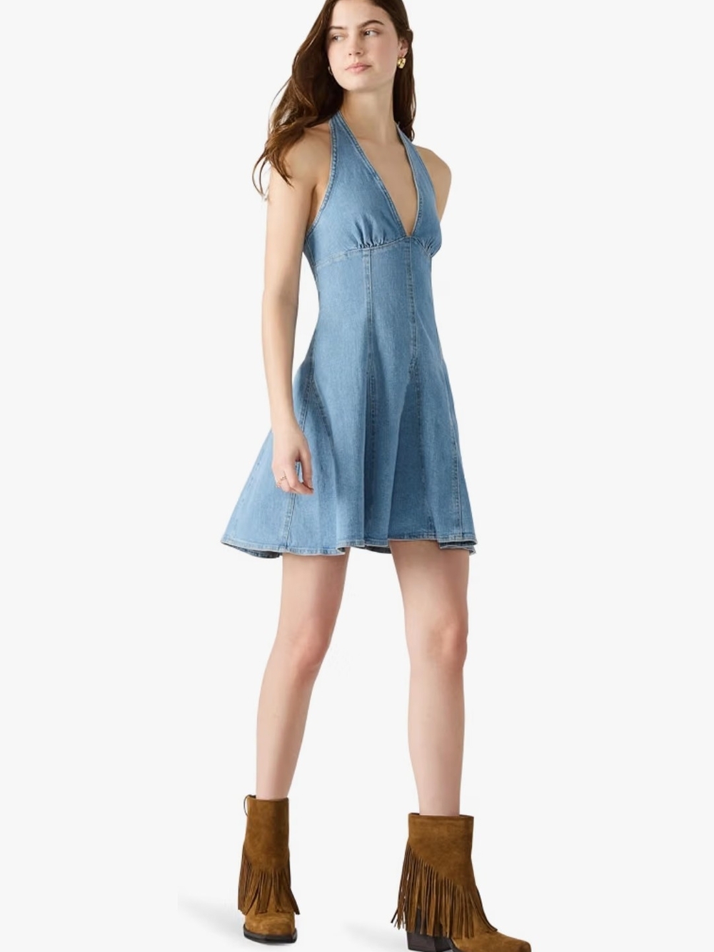 Steve Madden Malia Denim Halter Mini Dress Size 12/L Blue